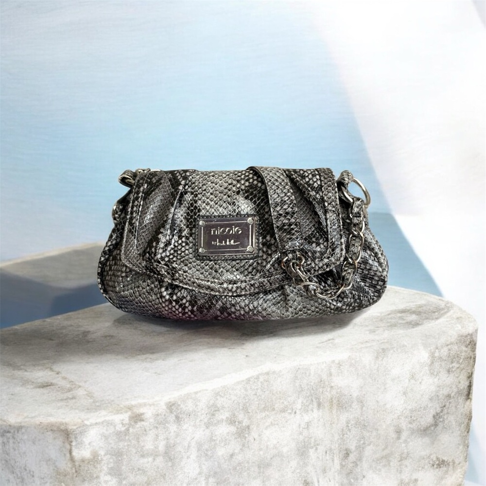 Nicole by Nicole Miller Black and Gray Snake Print Shoulder Bag